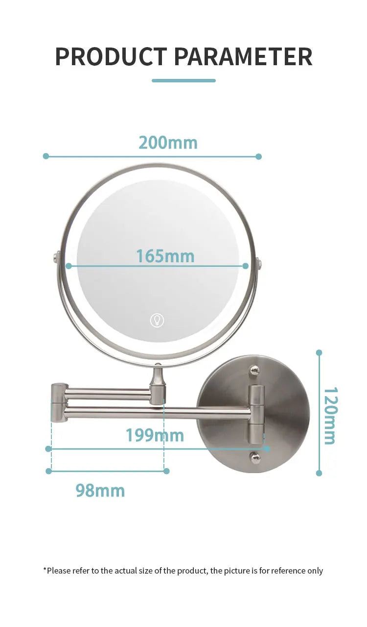 8” Wall-Mounted LED Makeup Mirror – 10X Magnifying & Touch Dimming