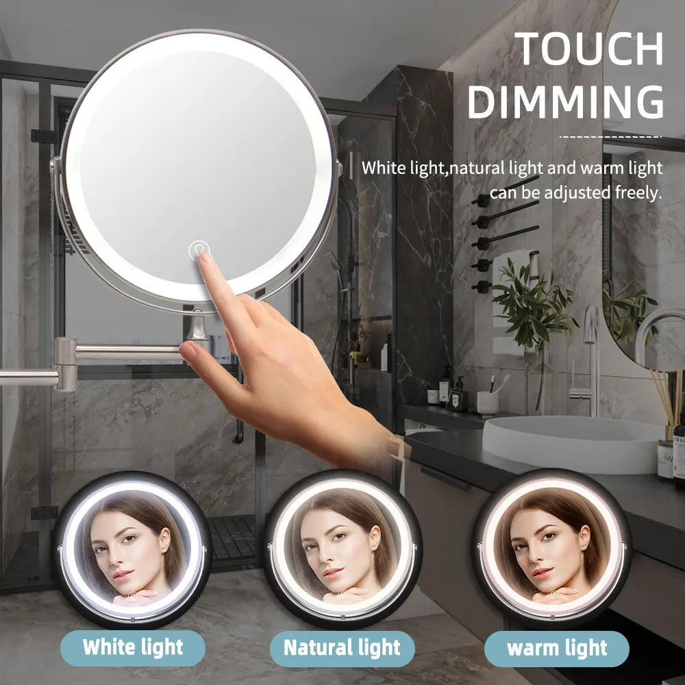 8” Wall-Mounted LED Makeup Mirror – 10X Magnifying & Touch Dimming