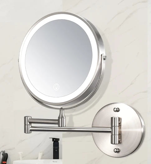 8” Wall-Mounted LED Makeup Mirror – 10X Magnifying & Touch Dimming