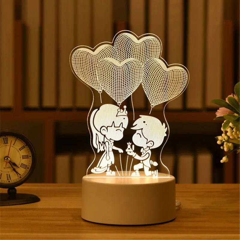 USB 3D Acrylic LED Night Light – Christmas, Wedding & Party Decor