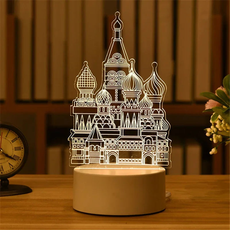 USB 3D Acrylic LED Night Light – Christmas, Wedding & Party Decor
