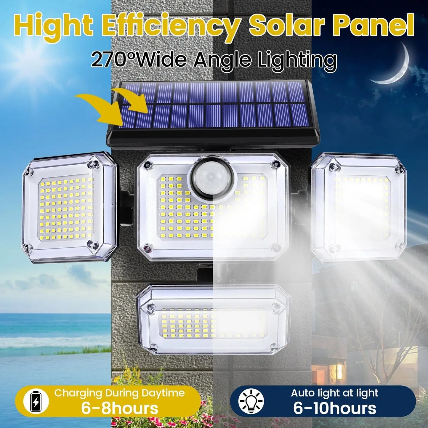 2000LM Solar Powered Outdoor Light – LED Motion Sensor Security Lamp