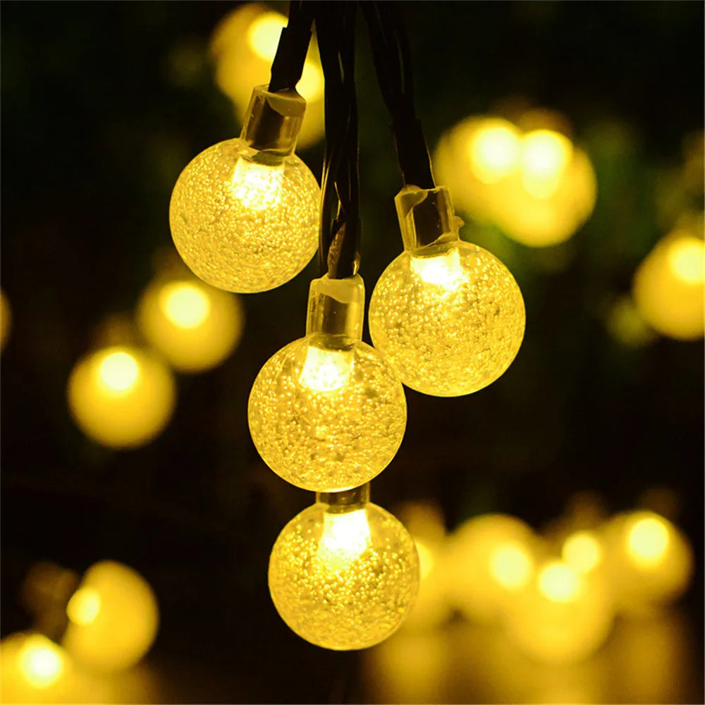 Solar Crystal Ball String Lights – 8 Modes for Outdoor Christmas Decor