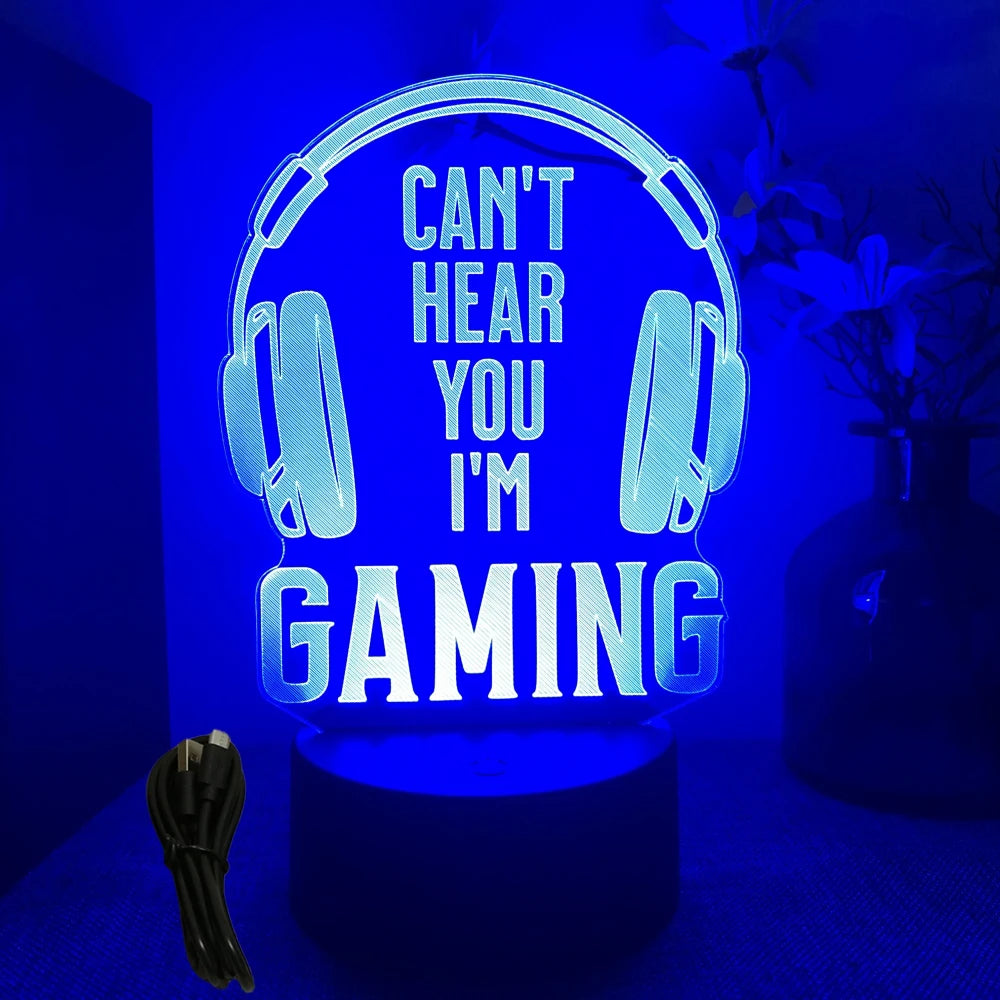 Neon Gamer 3D LED Night Light – RGB Gaming Room Lamp for Gifts