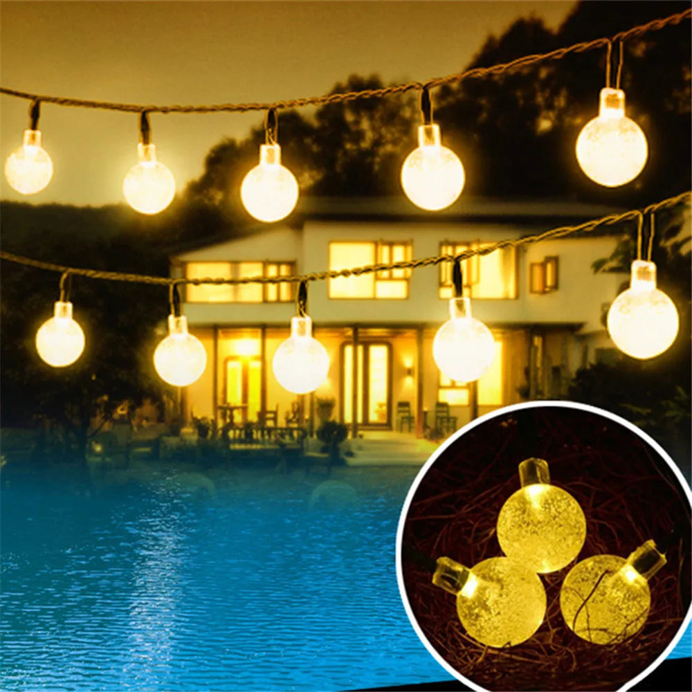 Solar Crystal Ball String Lights – 8 Modes for Outdoor Christmas Decor