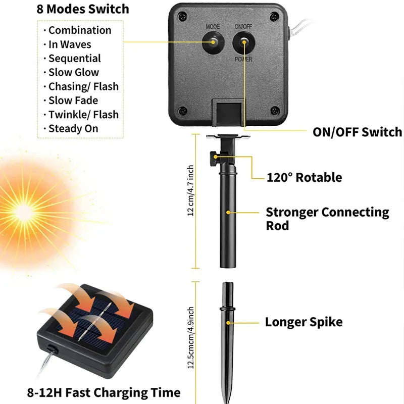 7m LED Solar Rope Lights – Outdoor Garden, Waterproof, 8 Modes