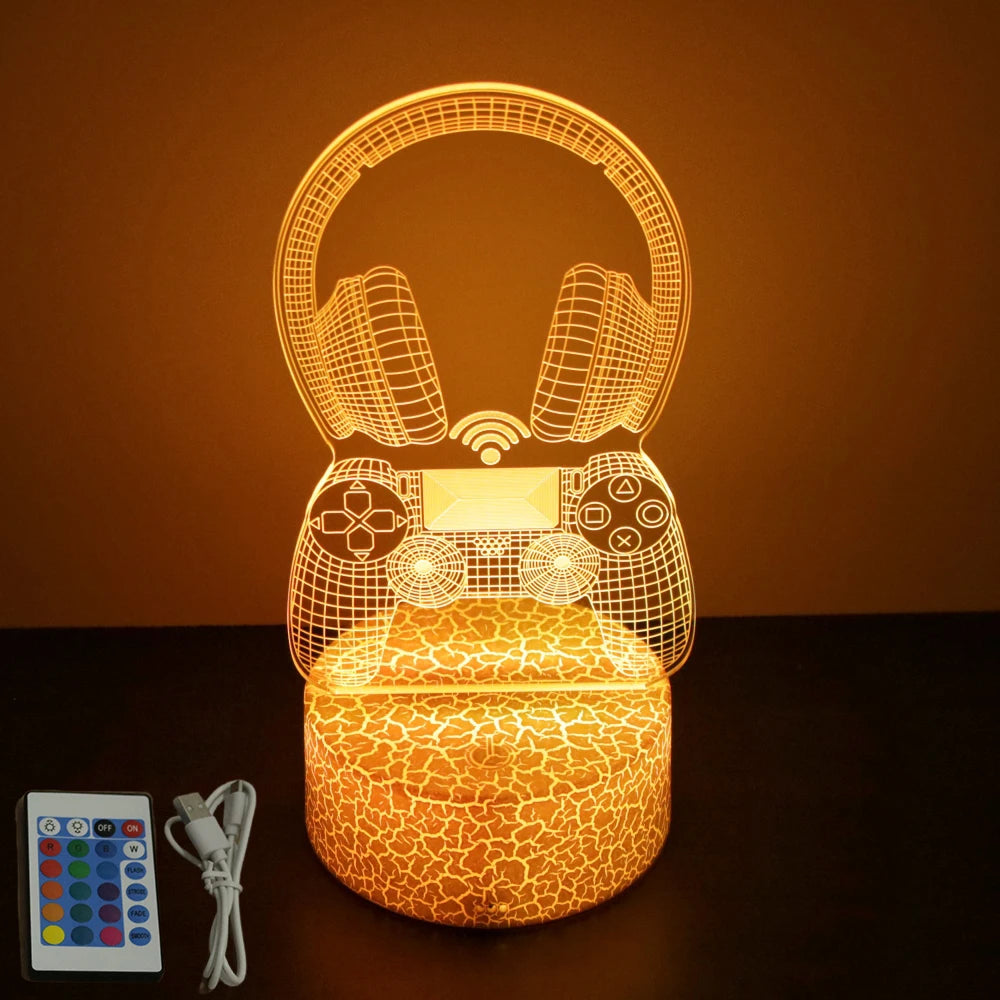 Neon Gamer 3D LED Night Light – RGB Gaming Room Lamp for Gifts