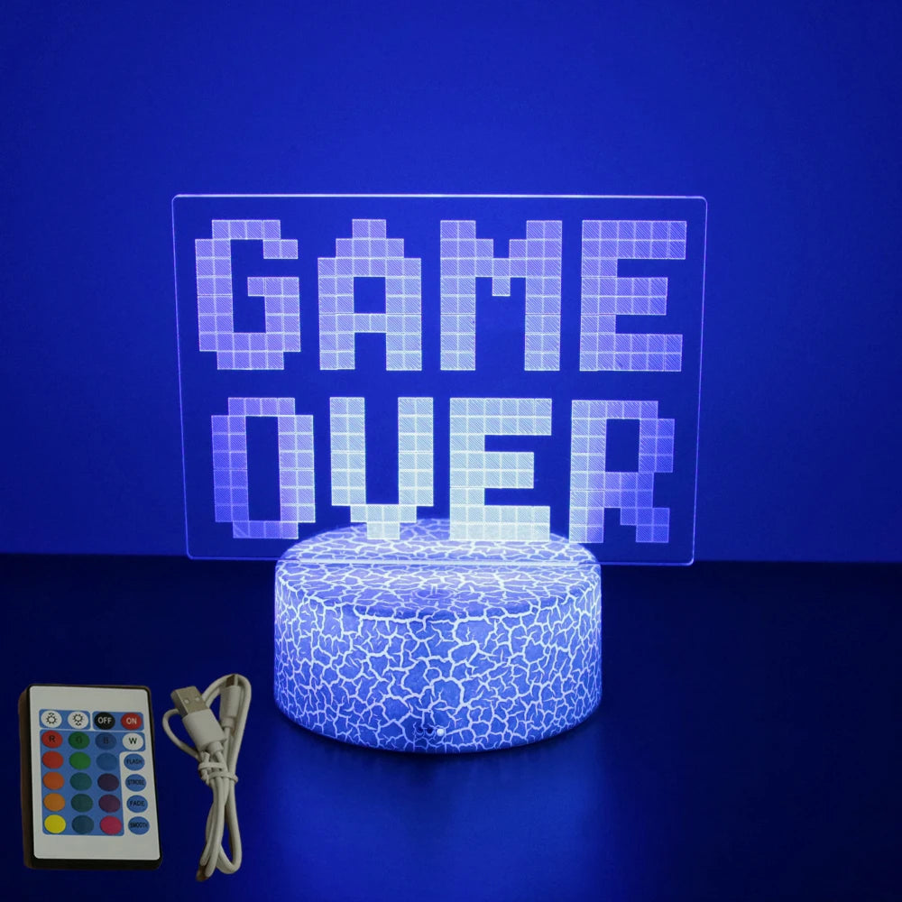 Neon Gamer 3D LED Night Light – RGB Gaming Room Lamp for Gifts