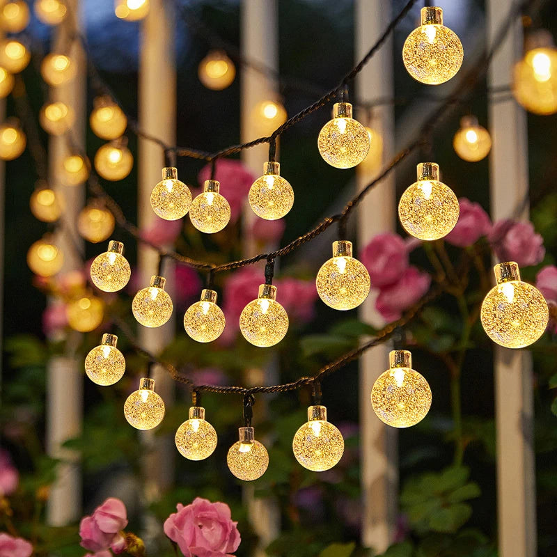 Solar Crystal Ball String Lights – 8 Modes for Outdoor Christmas Decor