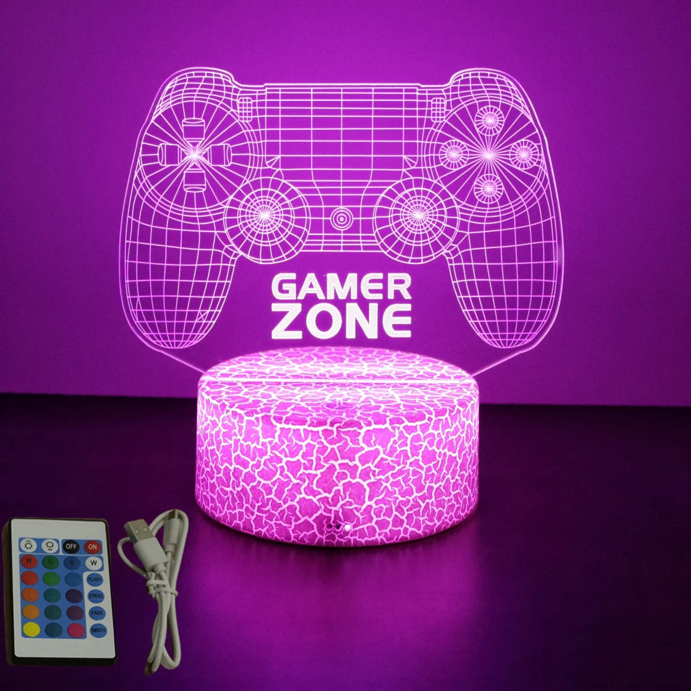 Neon Gamer 3D LED Night Light – RGB Gaming Room Lamp for Gifts