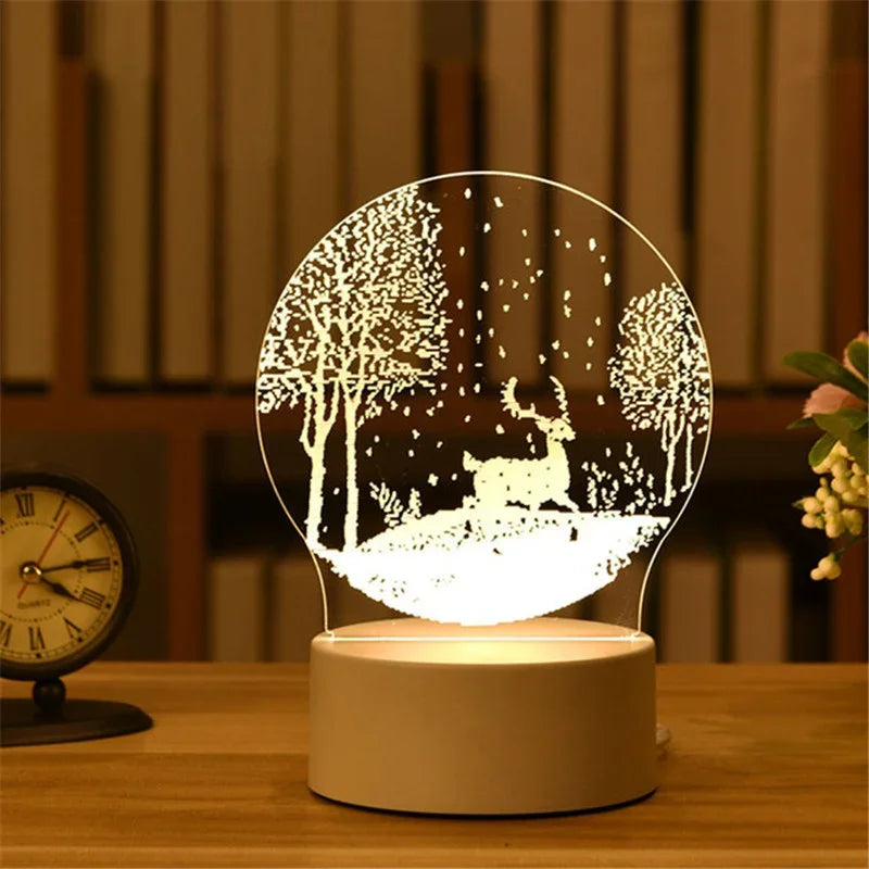 USB 3D Acrylic LED Night Light – Christmas, Wedding & Party Decor
