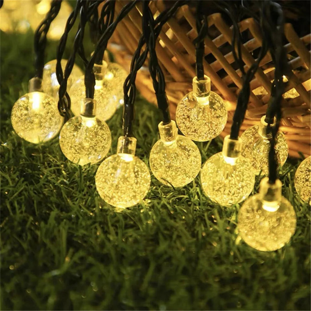 Solar Crystal Ball String Lights – 8 Modes for Outdoor Christmas Decor