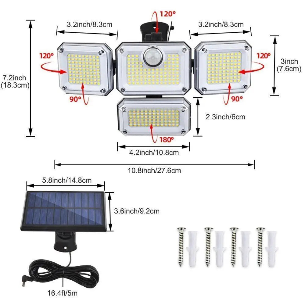 2000LM Solar Powered Outdoor Light – LED Motion Sensor Security Lamp