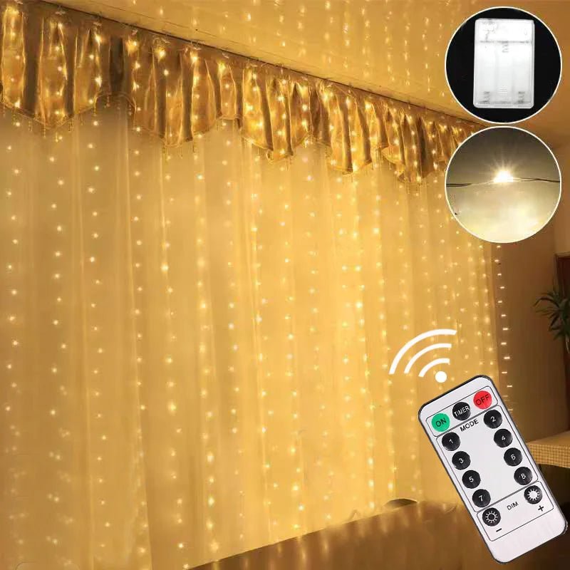 6M Christmas Curtain Lights – LED with Remote Control