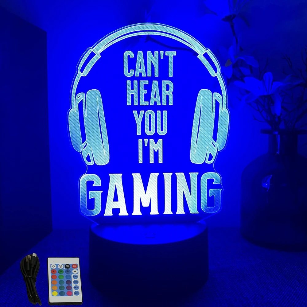 Neon Gamer 3D LED Night Light – RGB Gaming Room Lamp for Gifts