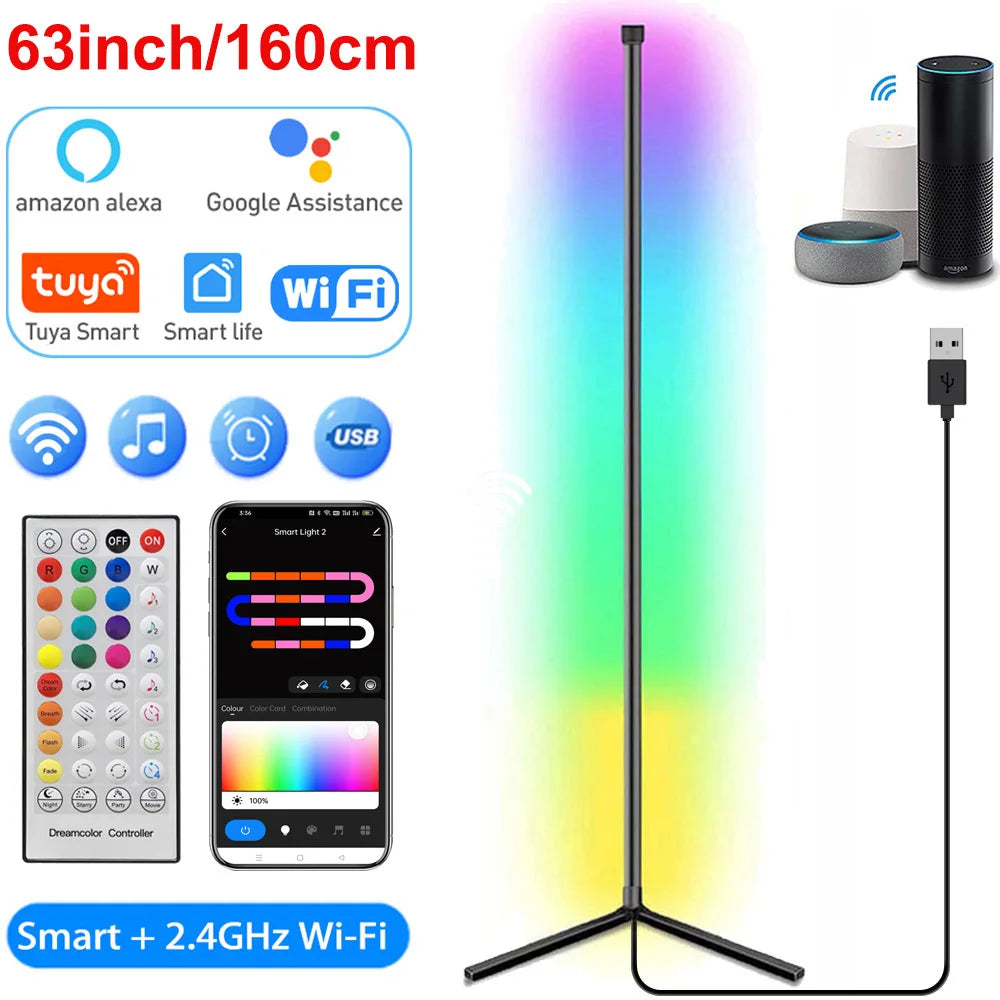 160cm Dimmable RGB LED Floor Lamp – Smart Tuya WiFi Light