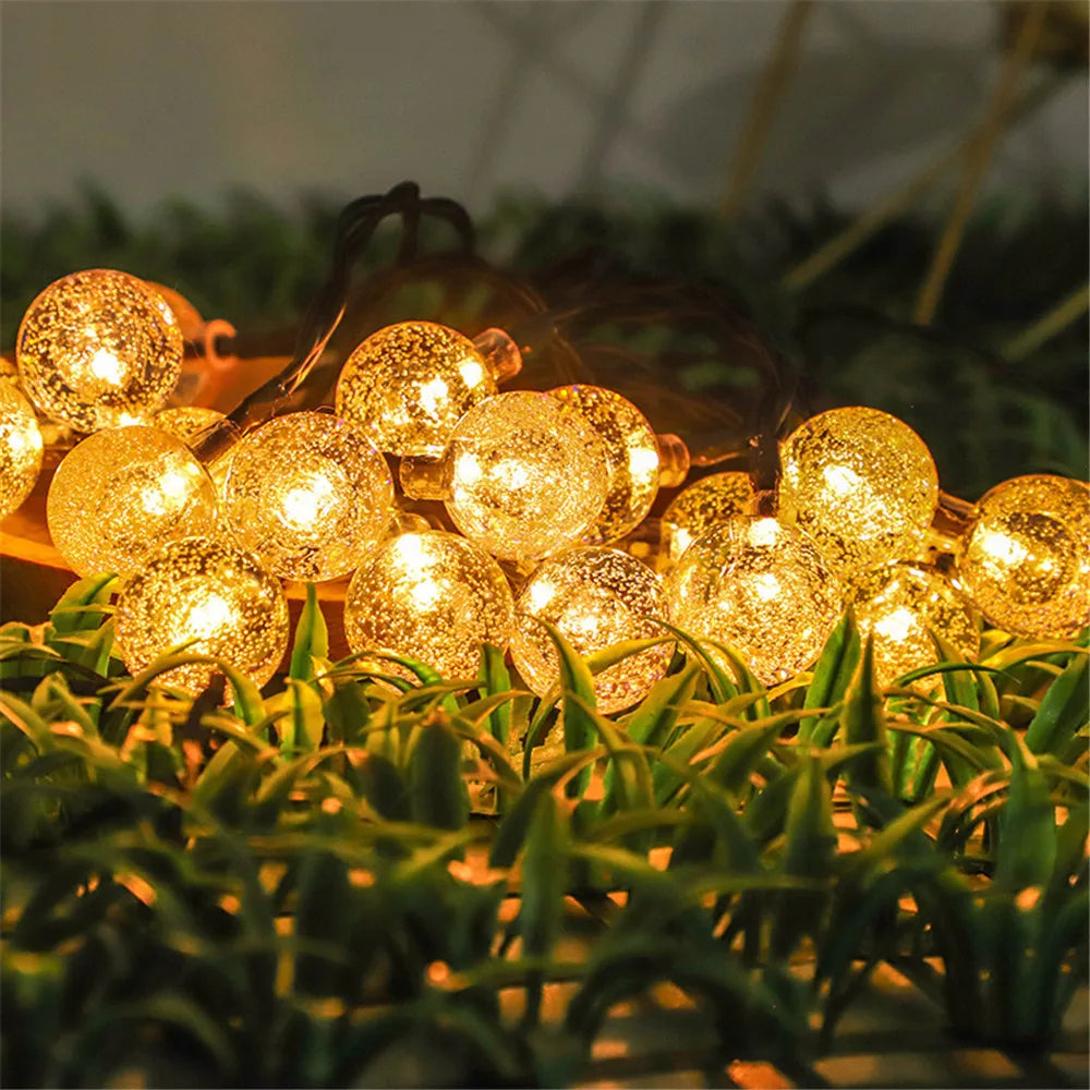 Solar Crystal Ball String Lights – 8 Modes for Outdoor Christmas Decor