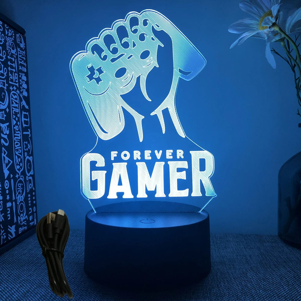 Neon Gamer 3D LED Night Light – RGB Gaming Room Lamp for Gifts