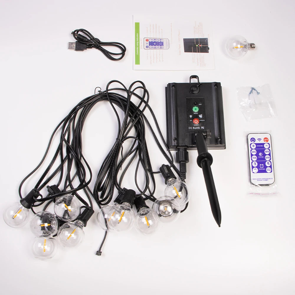 Solar G40 Patio String Lights – LED, Shatterproof & Weatherproof