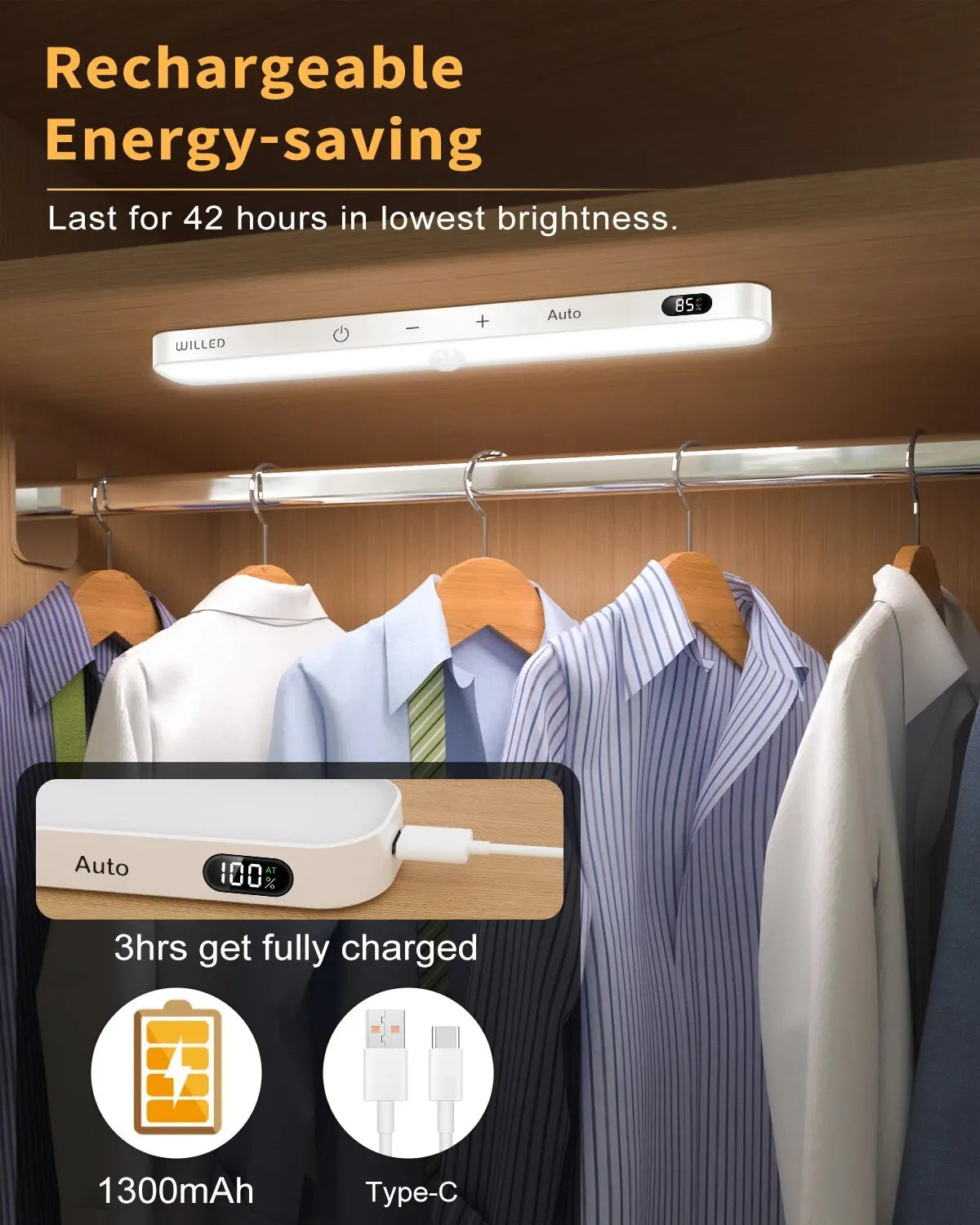 WILLED LED Motion Sensor Cabinet Light – Rechargeable with Battery