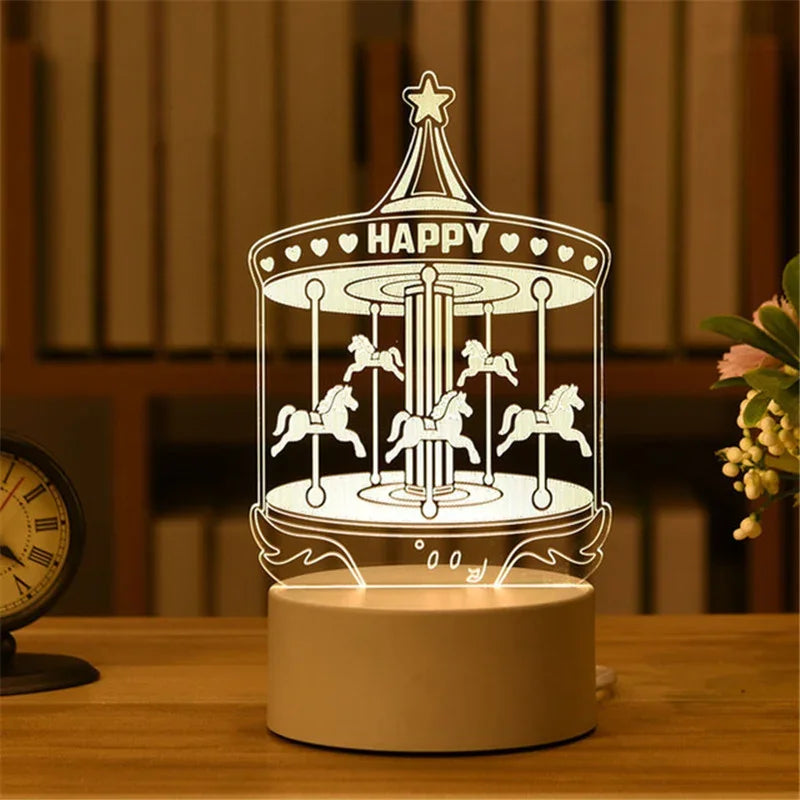 USB 3D Acrylic LED Night Light – Christmas, Wedding & Party Decor