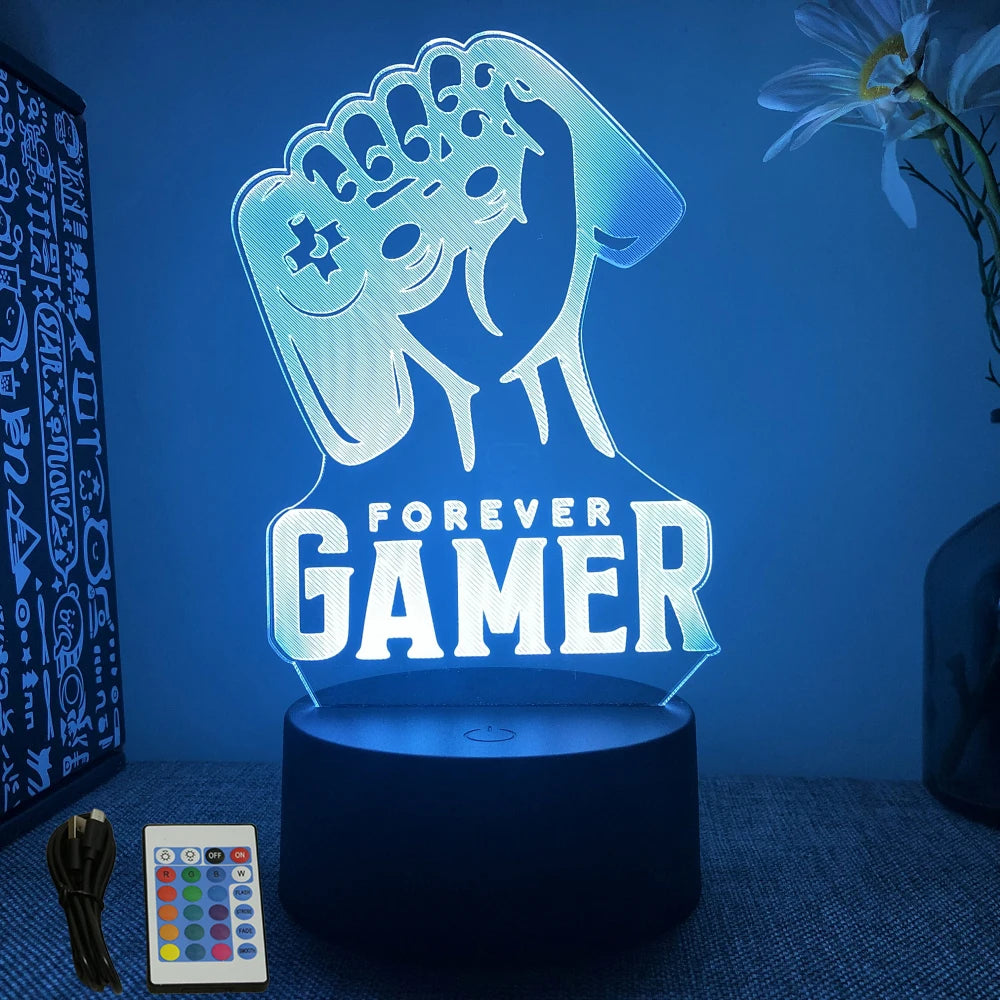 Neon Gamer 3D LED Night Light – RGB Gaming Room Lamp for Gifts