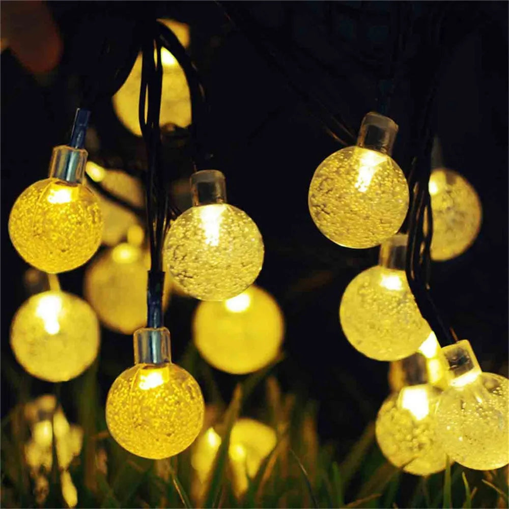 Solar Crystal Ball String Lights – 8 Modes for Outdoor Christmas Decor
