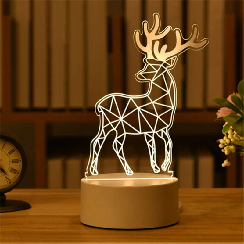 USB 3D Acrylic LED Night Light – Christmas, Wedding & Party Decor