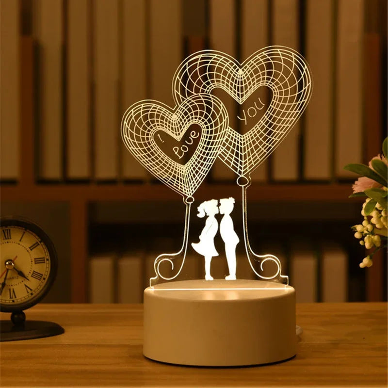 USB 3D Acrylic LED Night Light – Christmas, Wedding & Party Decor
