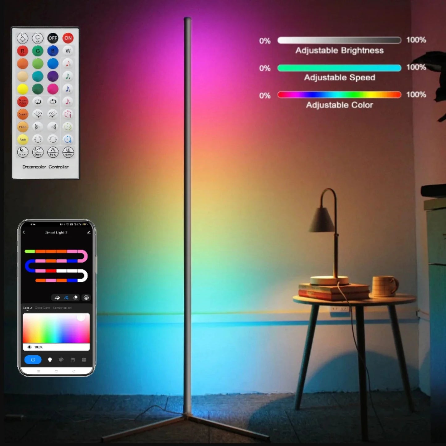 160cm Dimmable RGB LED Floor Lamp – Smart Tuya WiFi Light
