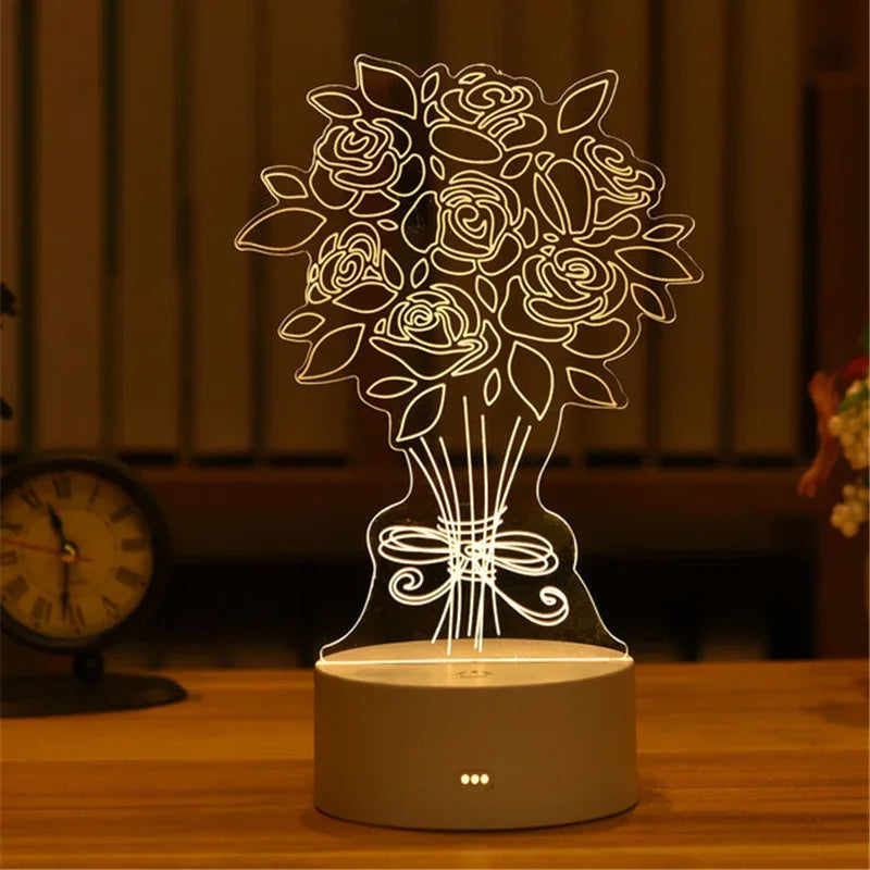 USB 3D Acrylic LED Night Light – Christmas, Wedding & Party Decor