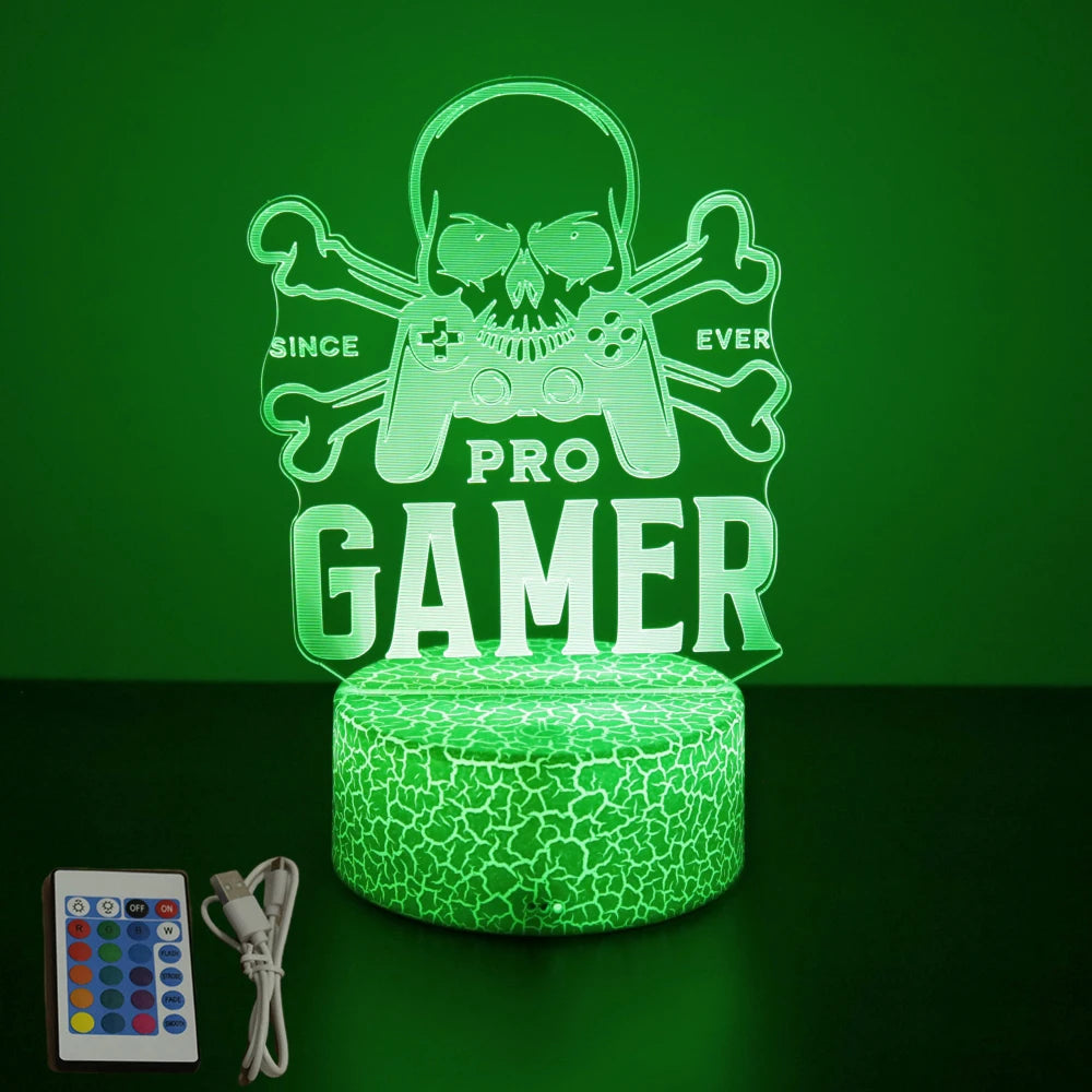 Neon Gamer 3D LED Night Light – RGB Gaming Room Lamp for Gifts