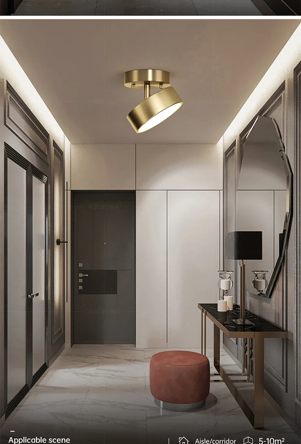 Modern Rotatable LED Ceiling Light – Copper Fixture for Home & Living