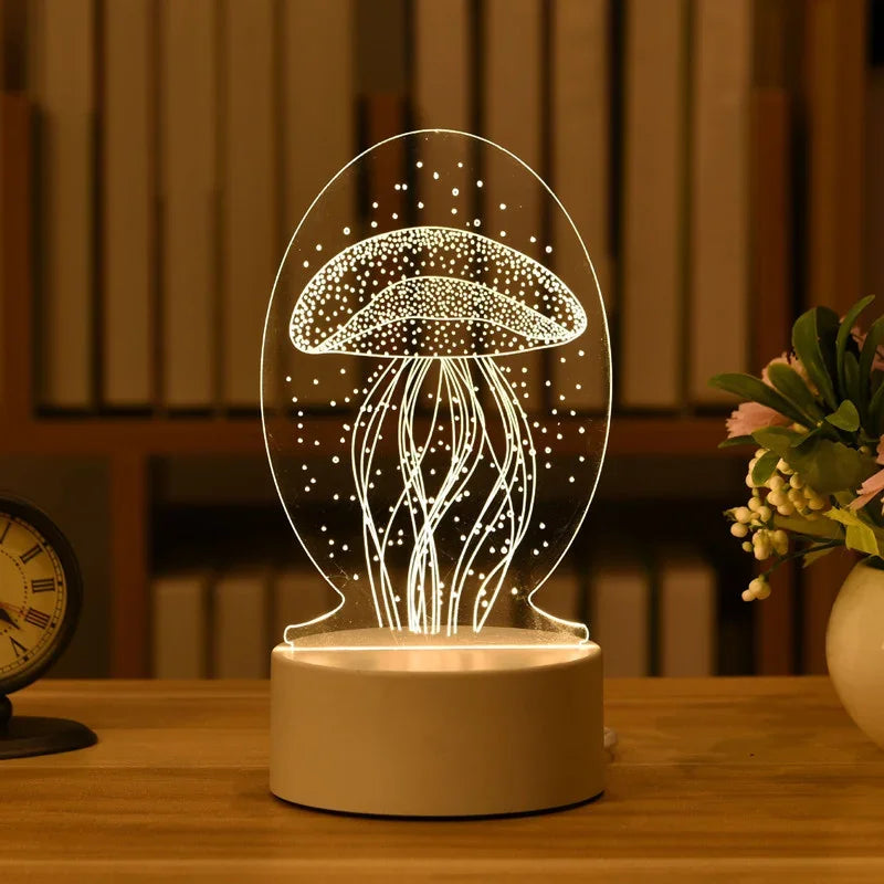 USB 3D Acrylic LED Night Light – Christmas, Wedding & Party Decor