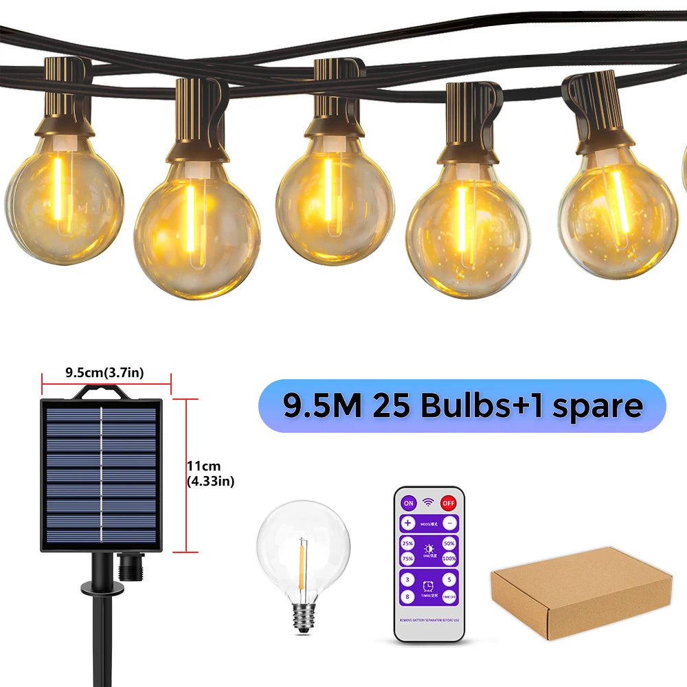 Solar G40 Patio String Lights – LED, Shatterproof & Weatherproof