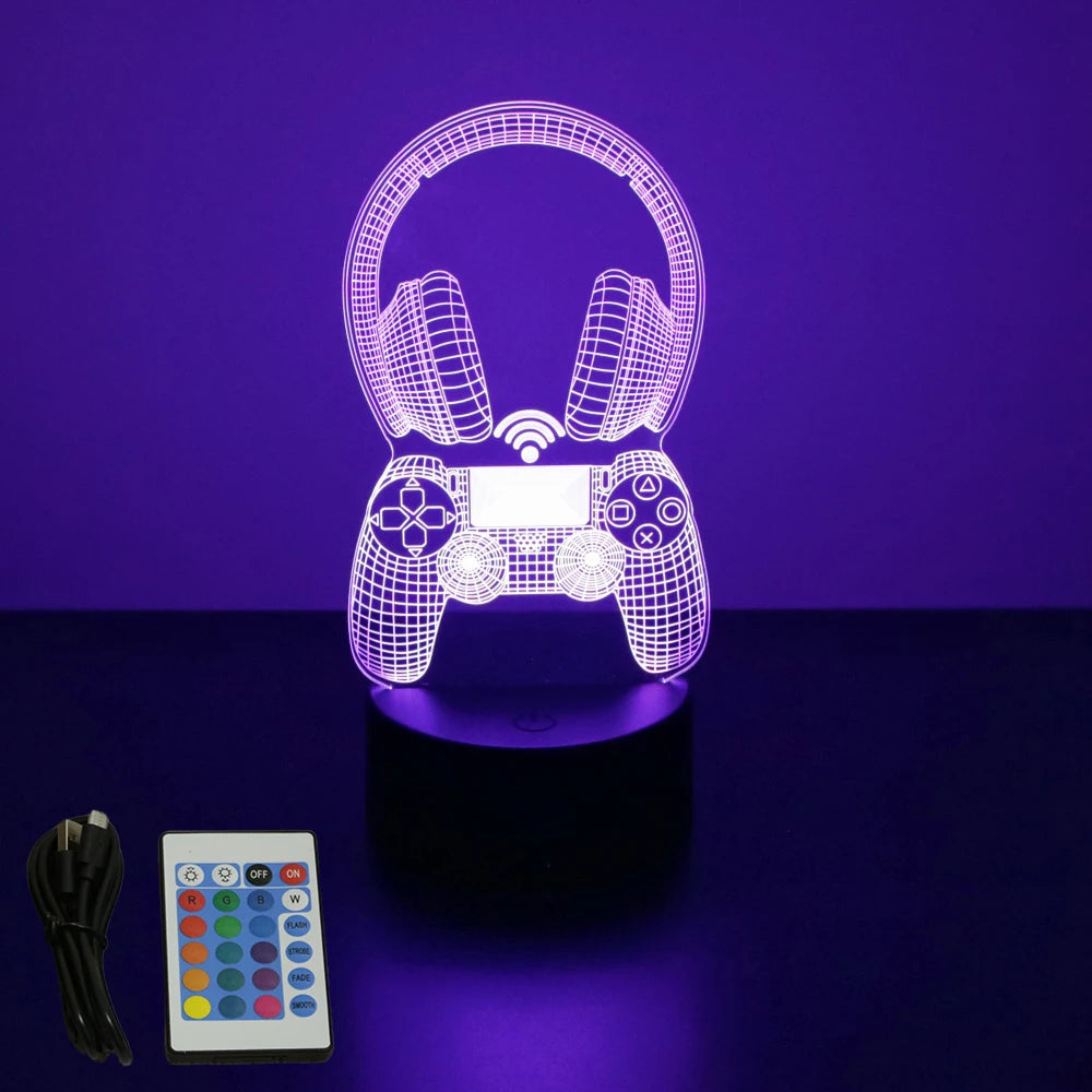 Neon Gamer 3D LED Night Light – RGB Gaming Room Lamp for Gifts