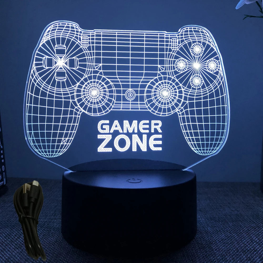 Neon Gamer 3D LED Night Light – RGB Gaming Room Lamp for Gifts