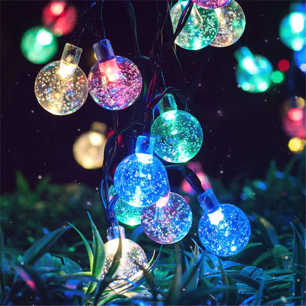 Solar Crystal Ball String Lights – 8 Modes for Outdoor Christmas Decor