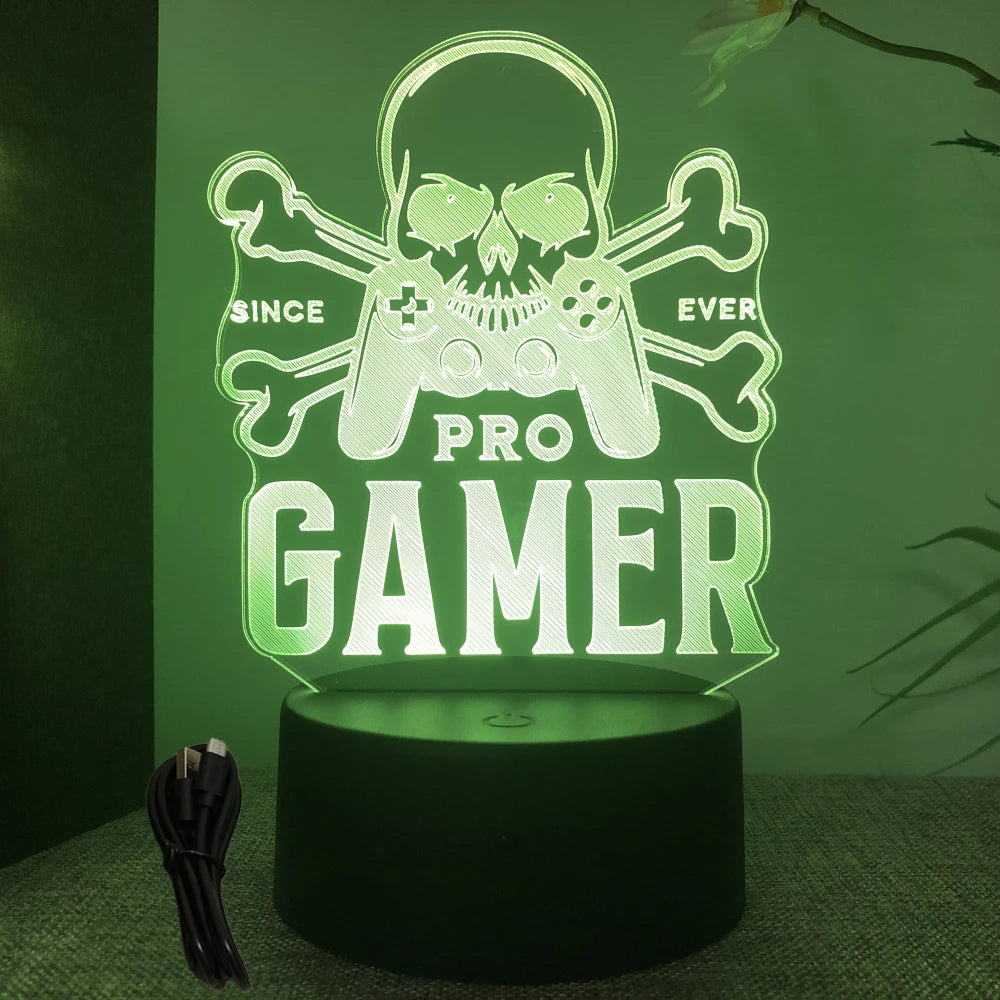 Neon Gamer 3D LED Night Light – RGB Gaming Room Lamp for Gifts