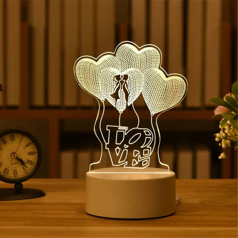 USB 3D Acrylic LED Night Light – Christmas, Wedding & Party Decor