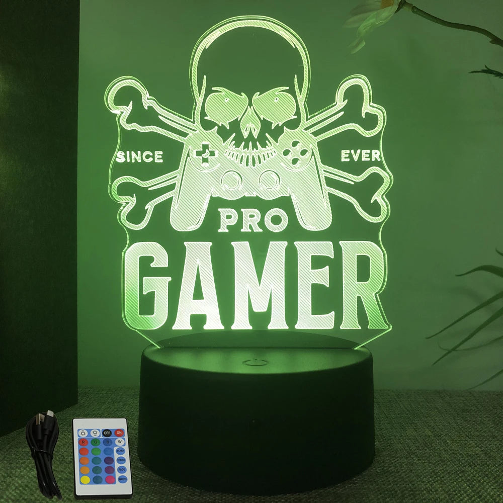 Neon Gamer 3D LED Night Light – RGB Gaming Room Lamp for Gifts