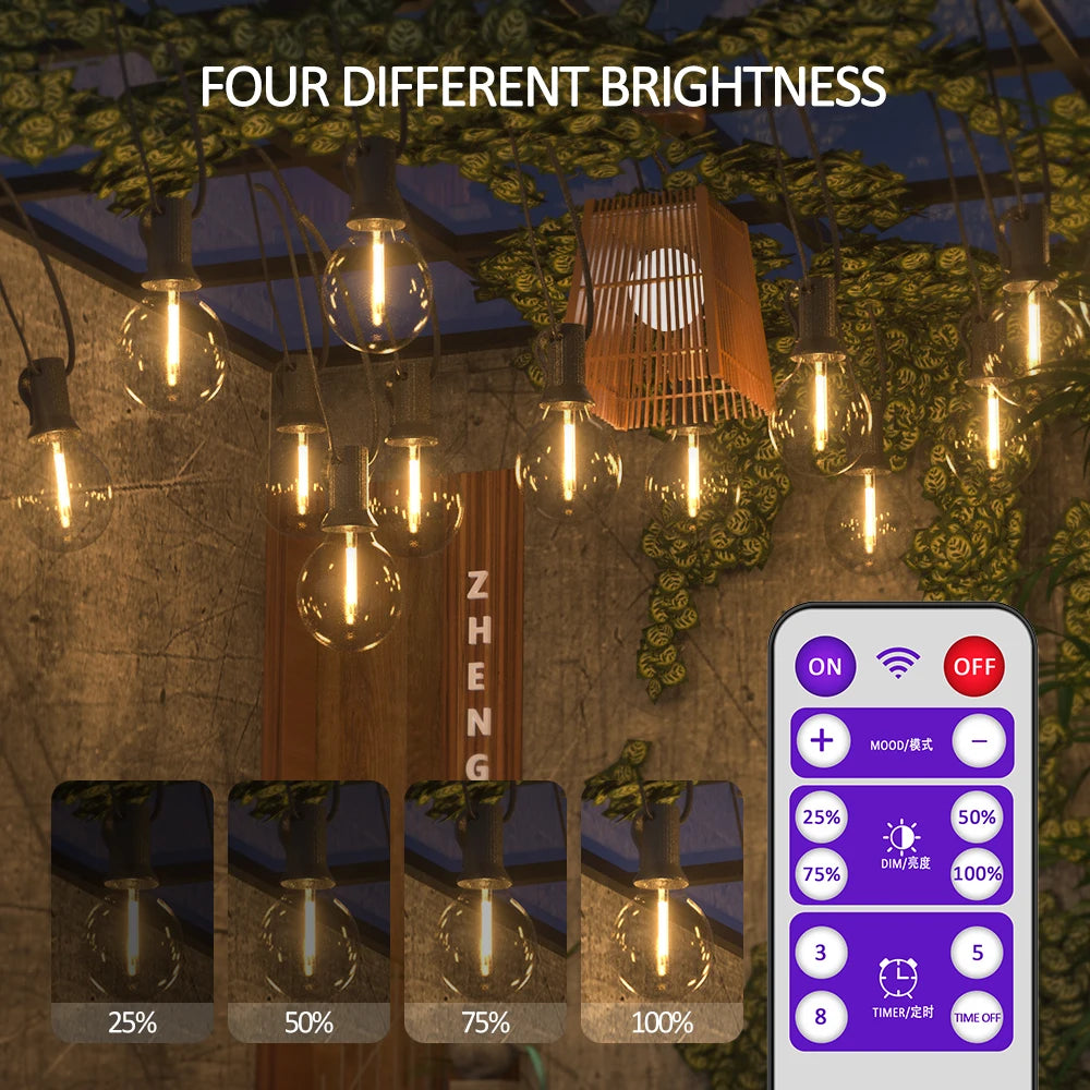 Solar G40 Patio String Lights – LED, Shatterproof & Weatherproof