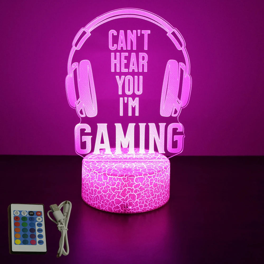Neon Gamer 3D LED Night Light – RGB Gaming Room Lamp for Gifts