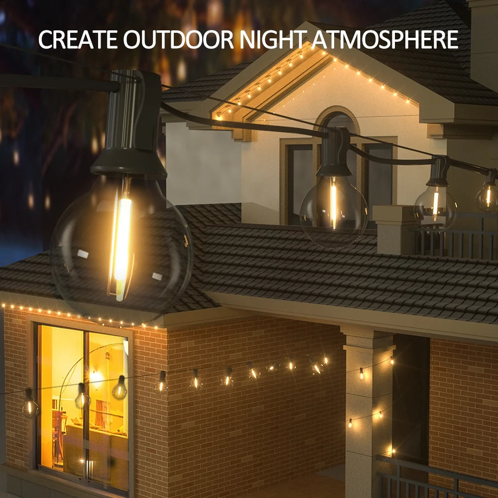 Solar G40 Patio String Lights – LED, Shatterproof & Weatherproof