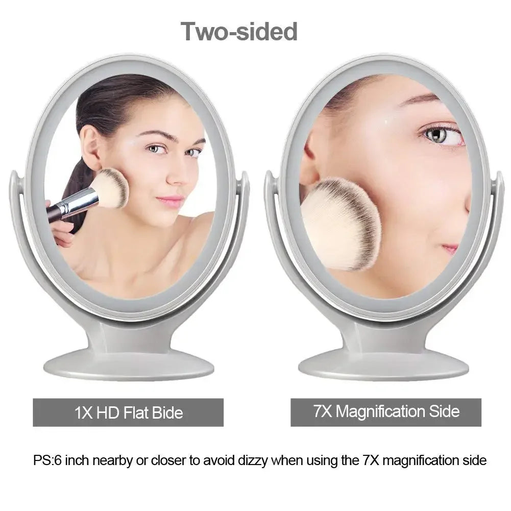 Makeup Mirror with Light – 1X/7X Magnification, USB Rechargeable