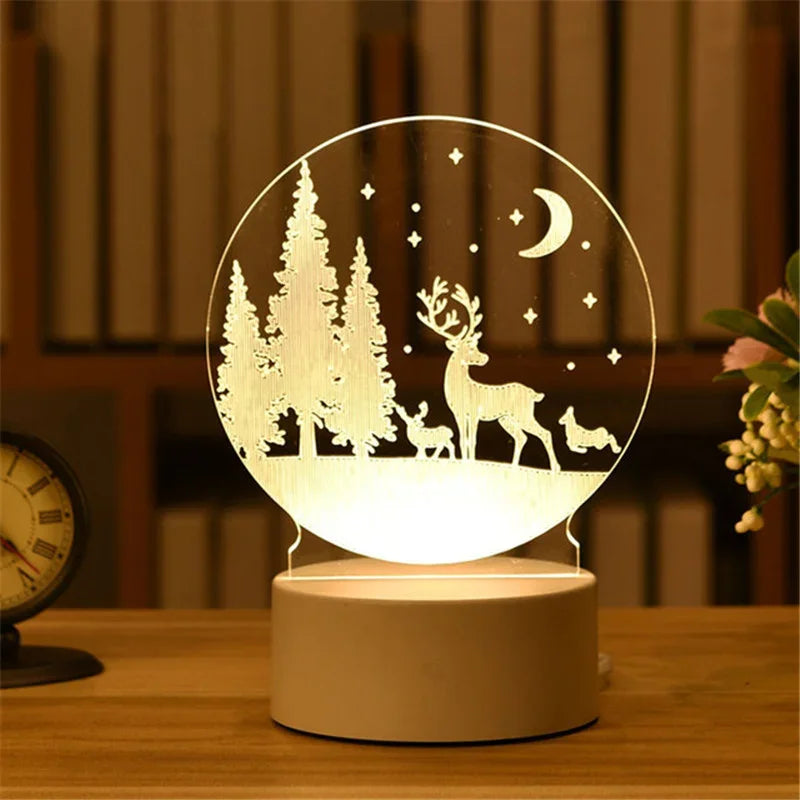 USB 3D Acrylic LED Night Light – Christmas, Wedding & Party Decor