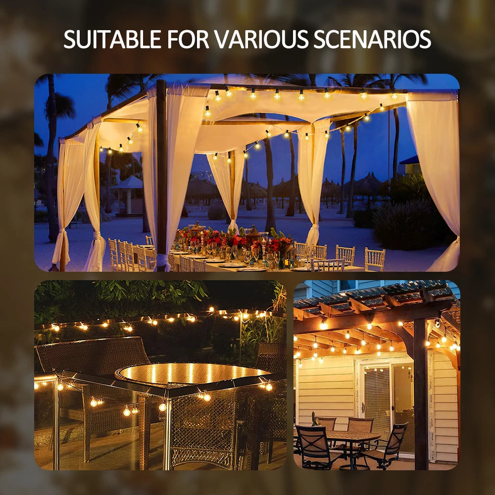 Solar G40 Patio String Lights – LED, Shatterproof & Weatherproof