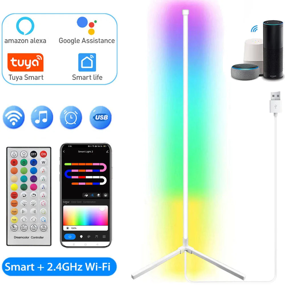 160cm Dimmable RGB LED Floor Lamp – Smart Tuya WiFi Light