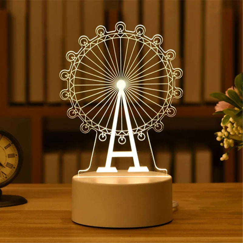USB 3D Acrylic LED Night Light – Christmas, Wedding & Party Decor