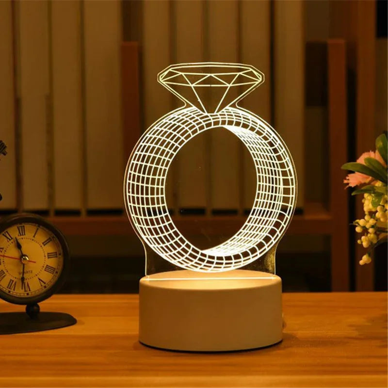 USB 3D Acrylic LED Night Light – Christmas, Wedding & Party Decor